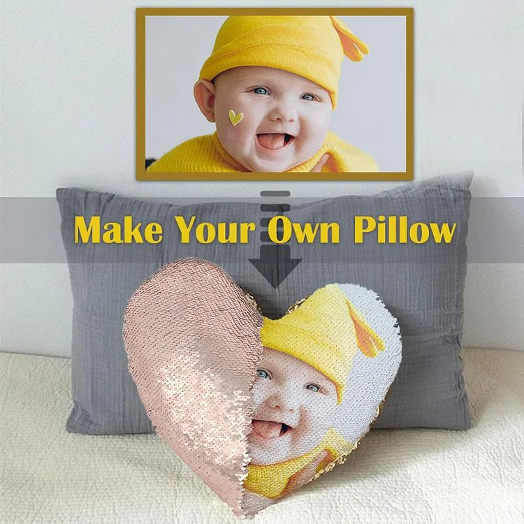 Custom Image Heart Sequin Pillow w/ Insert