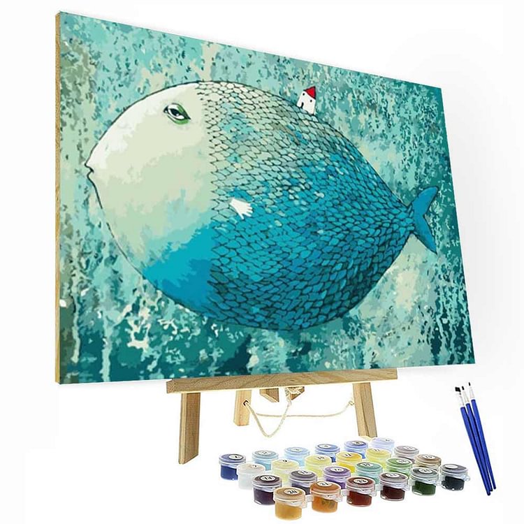 Paint by Numbers Kit - Big Fish & Small House-BlingPainting-Customized Products Make Great Gifts