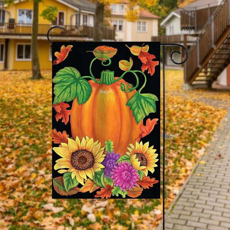 Thanksgiving Pumpkins & Sunflowers Garden House Double Sided Flag -BlingPainting-Customized Products Make Great Gifts