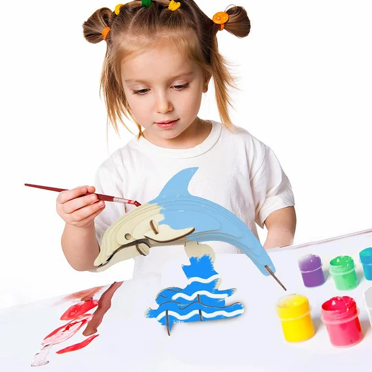 3D Wooden Puzzle Paint Kit for Kids----Dolphin&Swan, Creative Gifts-BlingPainting-Customized Products Make Great Gifts