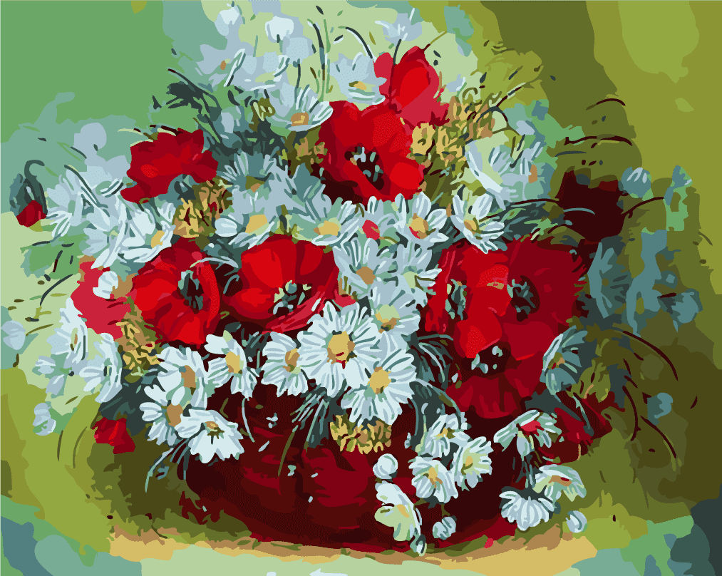 Paint by Number Kit   --  White chrysanthemum and poppies-BlingPainting-Customized Products Make Great Gifts