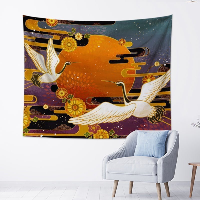 Sunset Flying Crane Tapestry Wall Hanging-BlingPainting-Customized Products Make Great Gifts