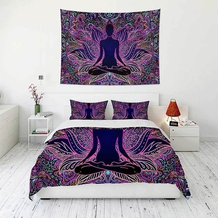 Buddha & Mandala Tapestry Wall Hanging and 3Pcs Bedding Set Home Decor-BlingPainting-Customized Products Make Great Gifts