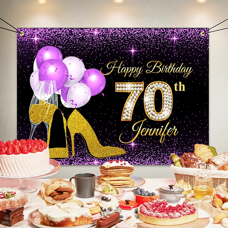 Custom 70th Birthday Backdrop Background Birthday Party Decor-BlingPainting-Customized Products Make Great Gifts