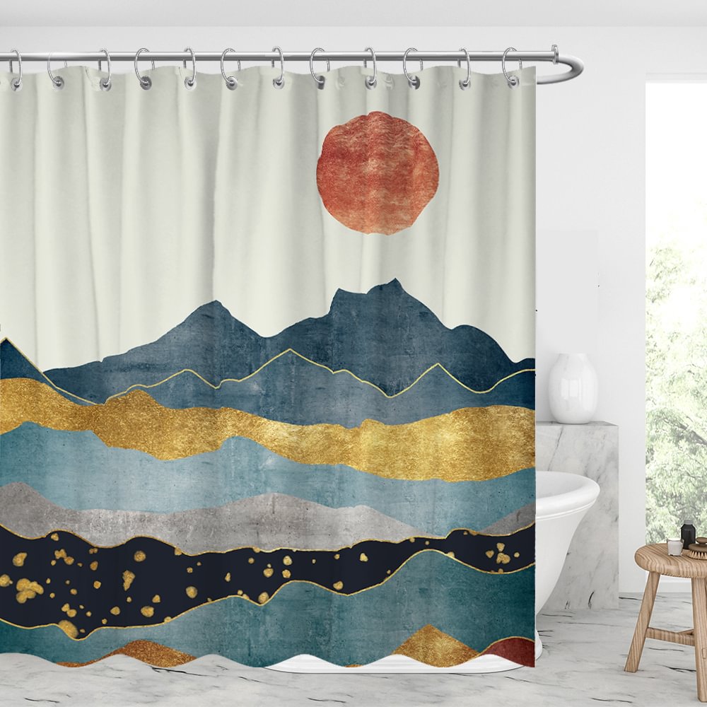 Mountain View Waterproof Shower Curtains With 12 Hooks-BlingPainting-Customized Products Make Great Gifts