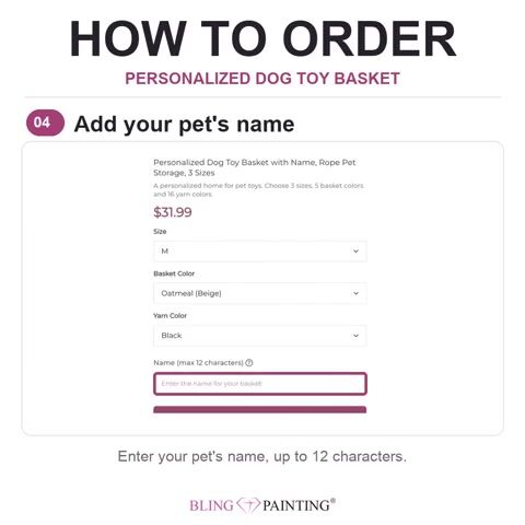 Personalized Dog Toy Basket with Name, Rope Pet Storage, 3 Sizes