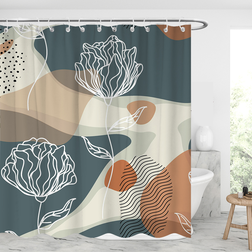 Abstract Flower Art Waterproof Shower Curtains With 12 Hooks-BlingPainting-Customized Products Make Great Gifts