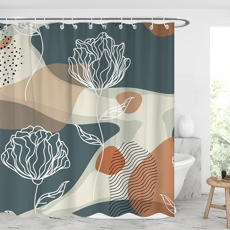 Abstract Flower Art Waterproof Shower Curtains With 12 Hooks-BlingPainting-Customized Products Make Great Gifts