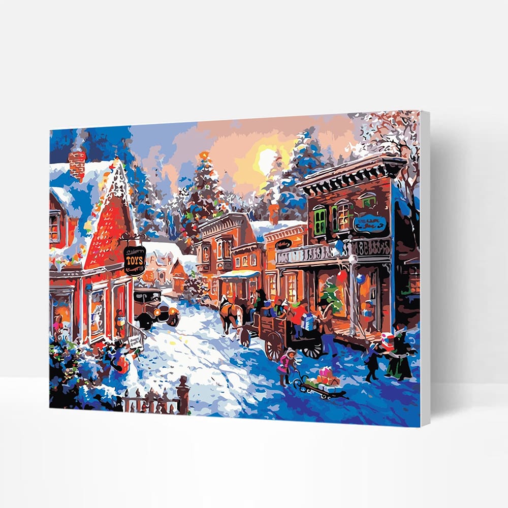 Paint by Numbers Kit - Christmas Town Scene, Cute Presents-BlingPainting-Customized Products Make Great Gifts