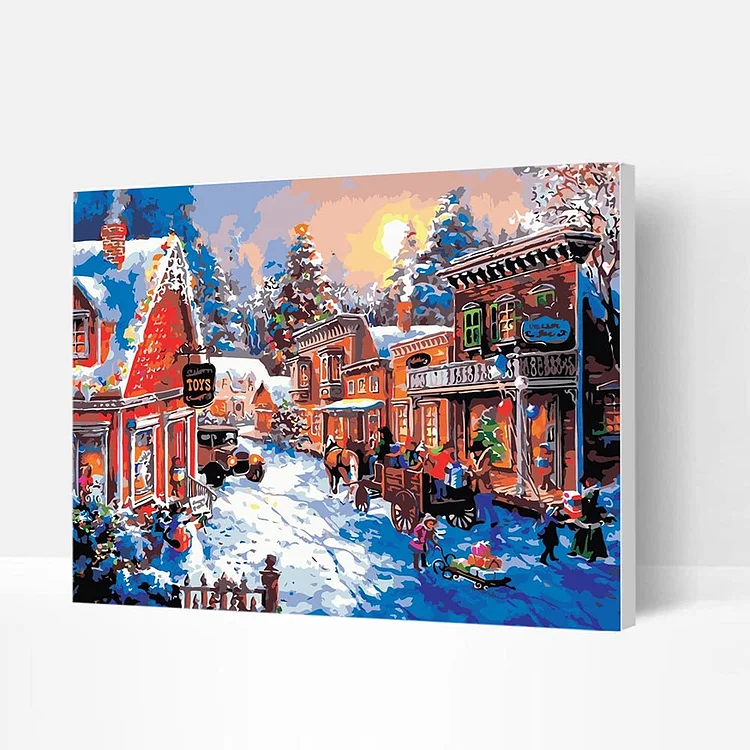 Paint by Numbers Kit - Christmas Town Scene, Cute Presents-BlingPainting-Customized Products Make Great Gifts
