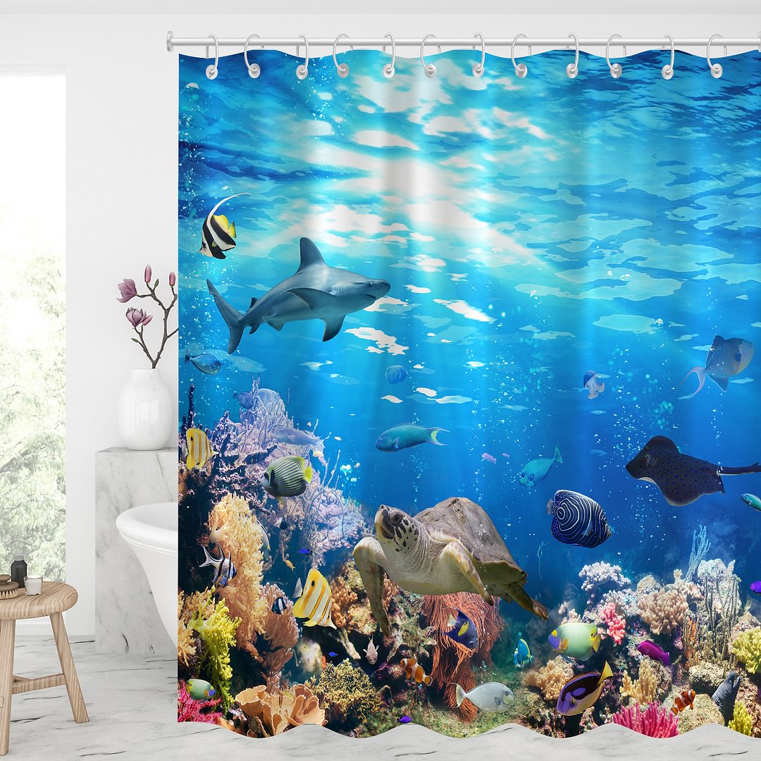 Undersea World Waterproof Shower Curtains With 12 Hooks-BlingPainting-Customized Products Make Great Gifts