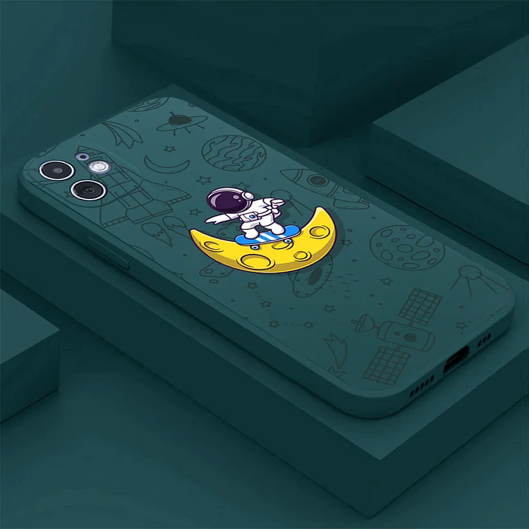 Cartoon Space Astronaut Skateboard Phone Case For iPhone
