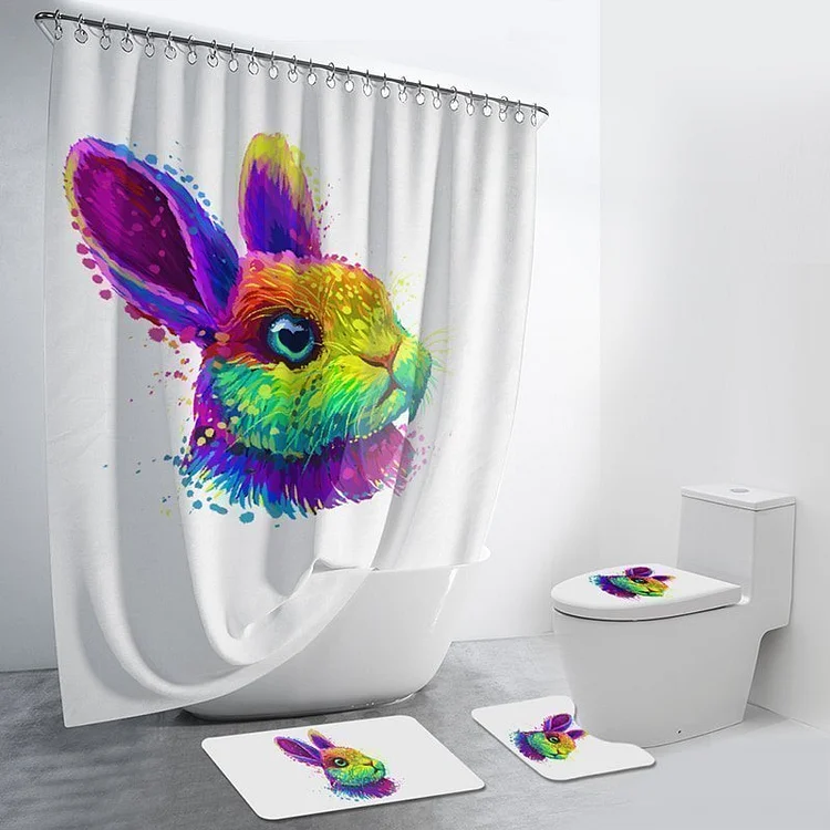Colorful Rabbit 4Pcs Bathroom Set-BlingPainting-Customized Products Make Great Gifts
