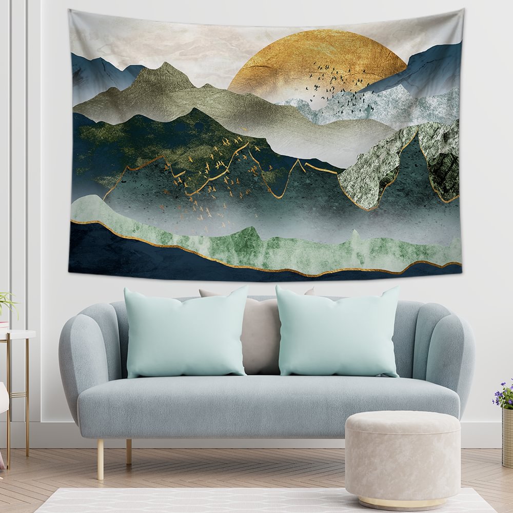 The Green Golden Mountain By Sunset Tapestry Wall Hanging-BlingPainting-Customized Products Make Great Gifts