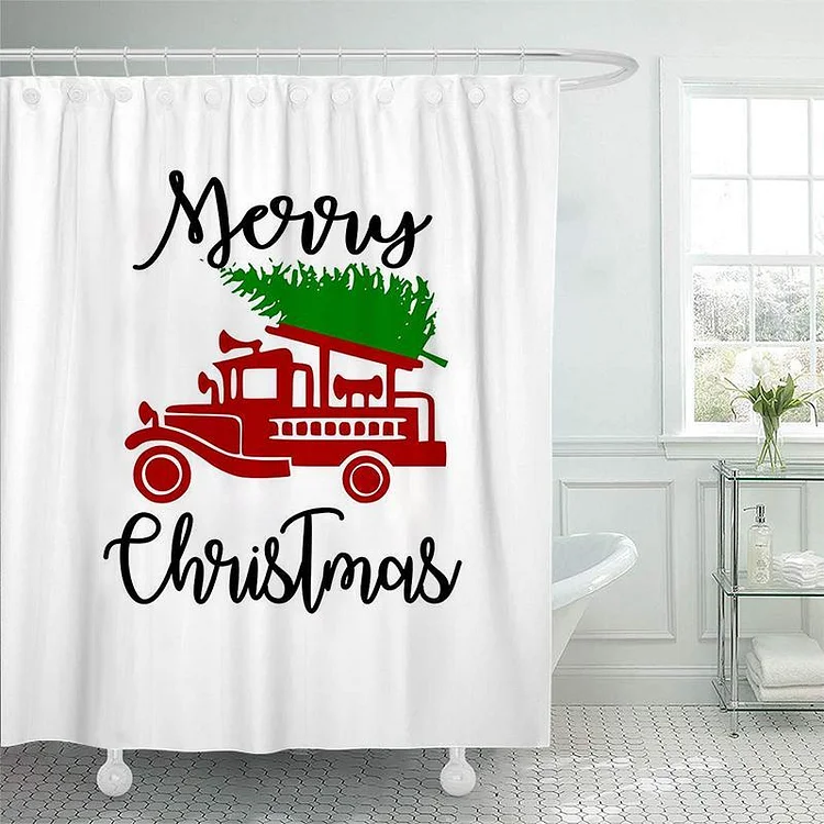 Christmas Red Truck Bathroom Shower Curtains - Best Gifts Decor-BlingPainting-Customized Products Make Great Gifts