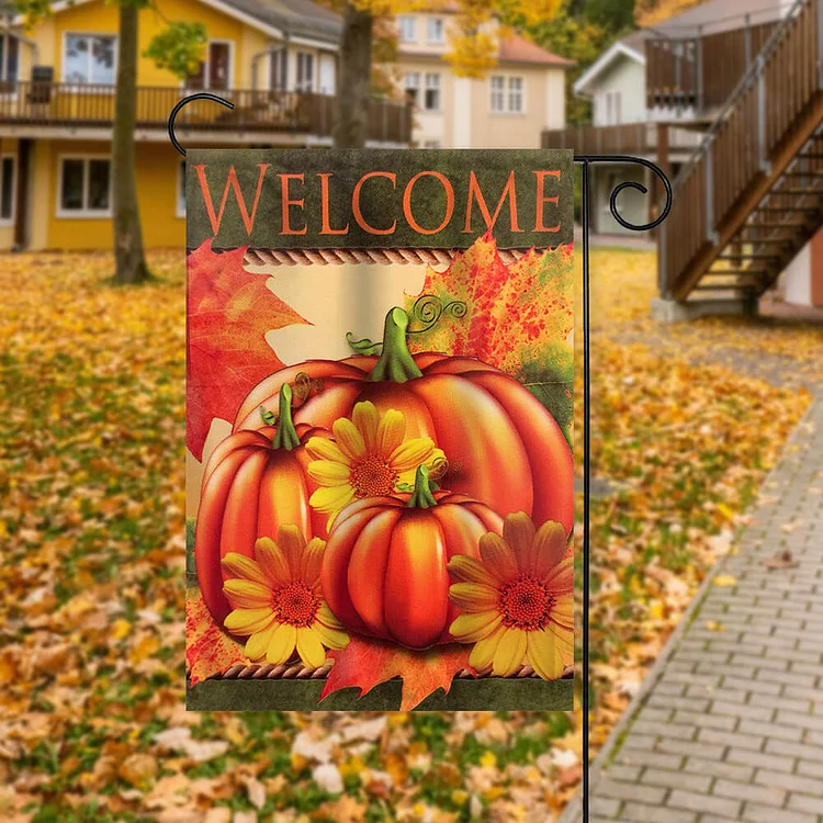 Thanksgiving Pumpkin Maple Leaves Decor Garden House Double Sided Flag -BlingPainting-Customized Products Make Great Gifts