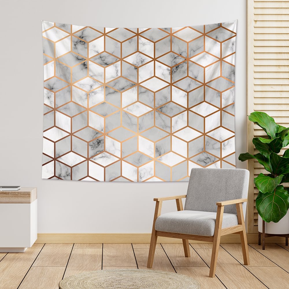 Seamless Pattern With Golden Geometric Lines Tapestry Wall Hanging-BlingPainting-Customized Products Make Great Gifts
