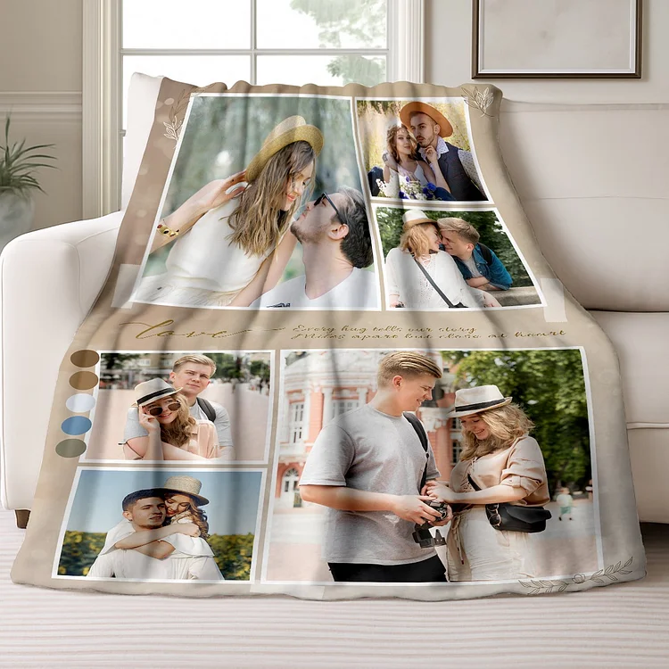 Custom Couple Photo Collage Flannel Blanket — Personalized 6 Picture Throw Blanket, Soft Cozy Romantic Gift