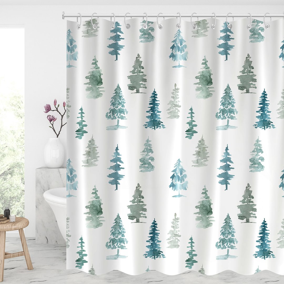 Waterproof Shower Curtains With 12 Hooks Christmas Decor - Christmas Trees-BlingPainting-Customized Products Make Great Gifts