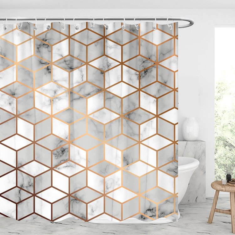 Seamless Pattern With Golden Geometric Lines Waterproof Shower Curtains With 12 Hooks-BlingPainting-Customized Products Make Great Gifts