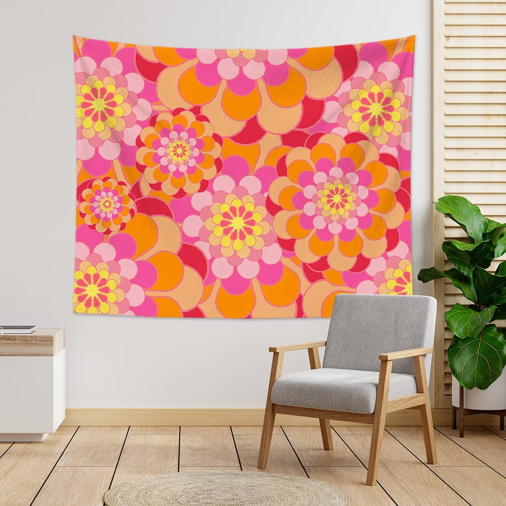 Orange Floral Tapestry Wall Hanging-BlingPainting-Customized Products Make Great Gifts
