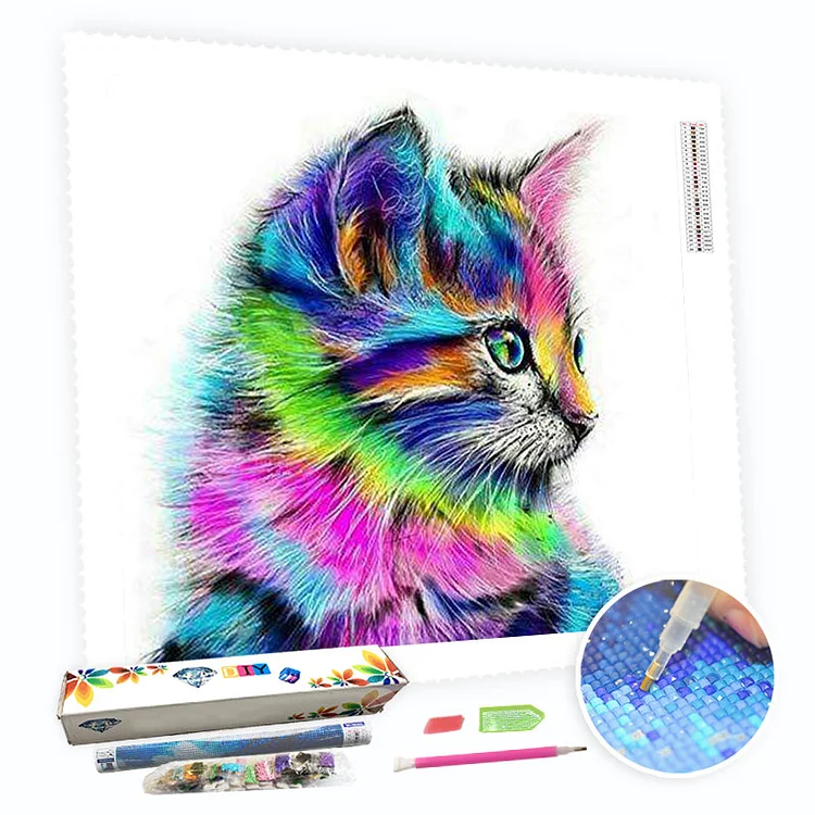 Cute Rainbow Kitten Cat-DIY 5D Diamond Painting Kits for Adults-BlingPainting-Customized Products Make Great Gifts