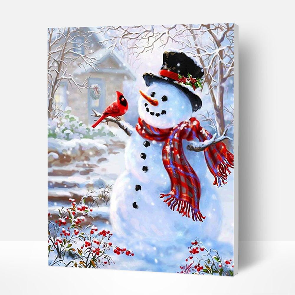 Paint by Numbers Kit - Snowman In Winter, Creative Gifts-BlingPainting-Customized Products Make Great Gifts