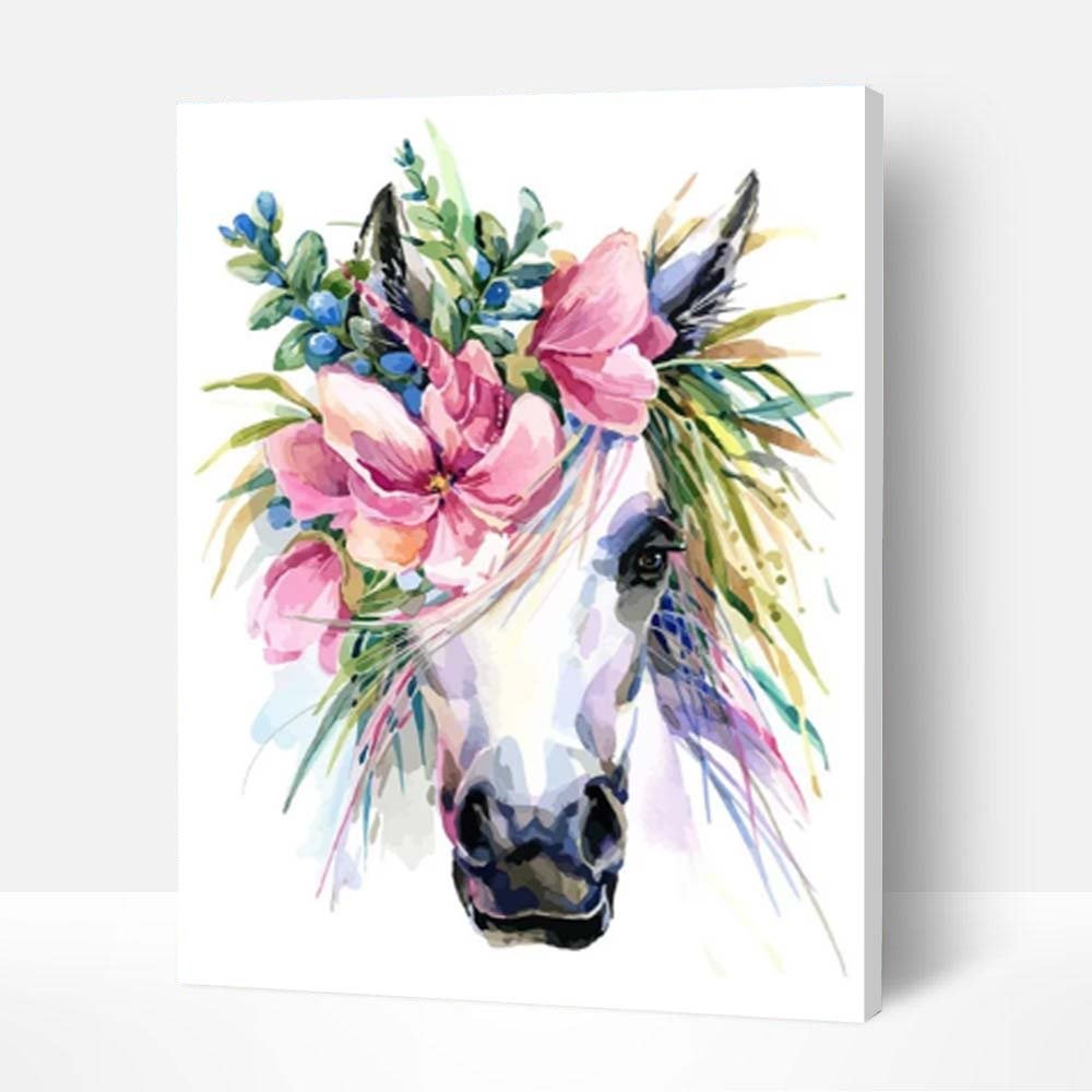 Paint by Numbers Kit - Flower Horse Head-BlingPainting-Customized Products Make Great Gifts