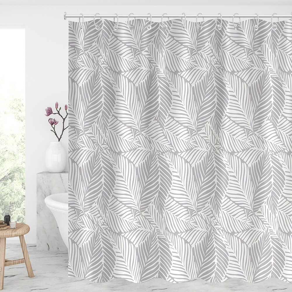 Abstract Leaves Line Art Waterproof Shower Curtains With 12 Hooks-BlingPainting-Customized Products Make Great Gifts