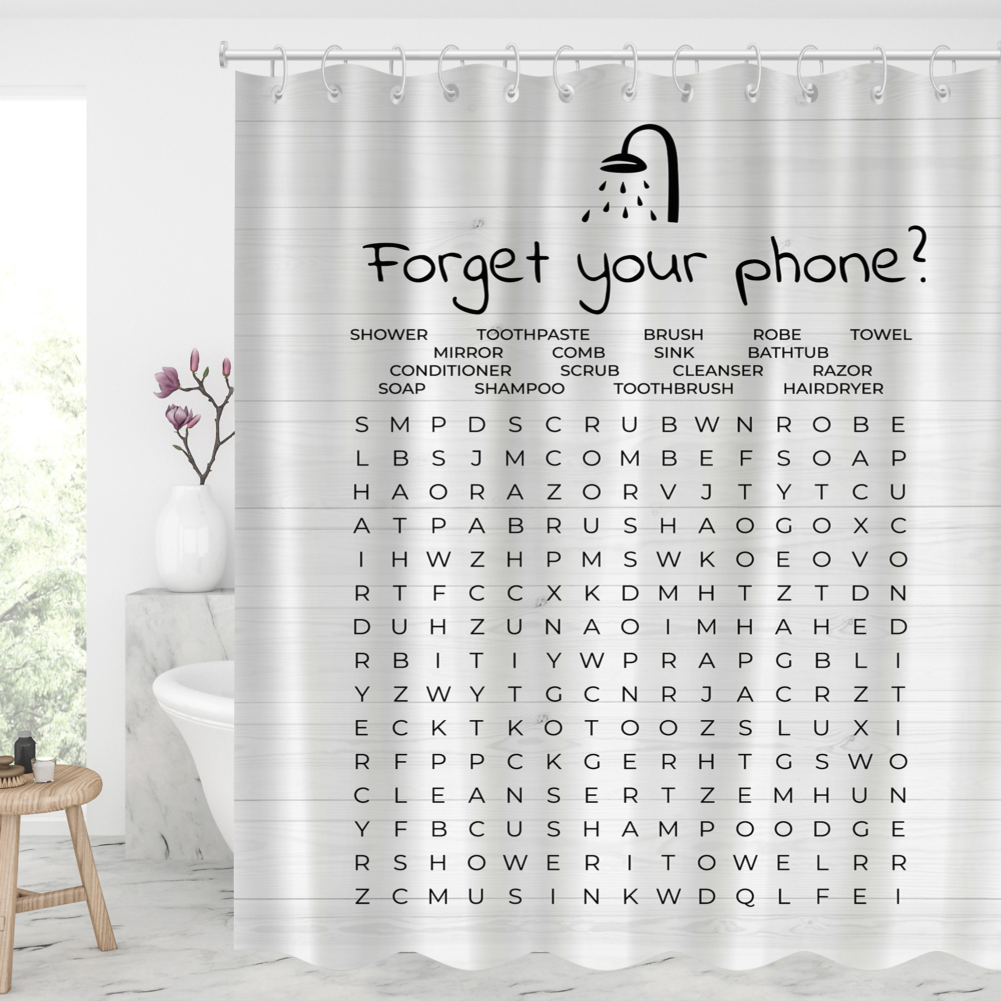 Waterproof Shower Curtains With 12 Hooks Bathroom Decor - Forget Your Phone-BlingPainting-Customized Products Make Great Gifts