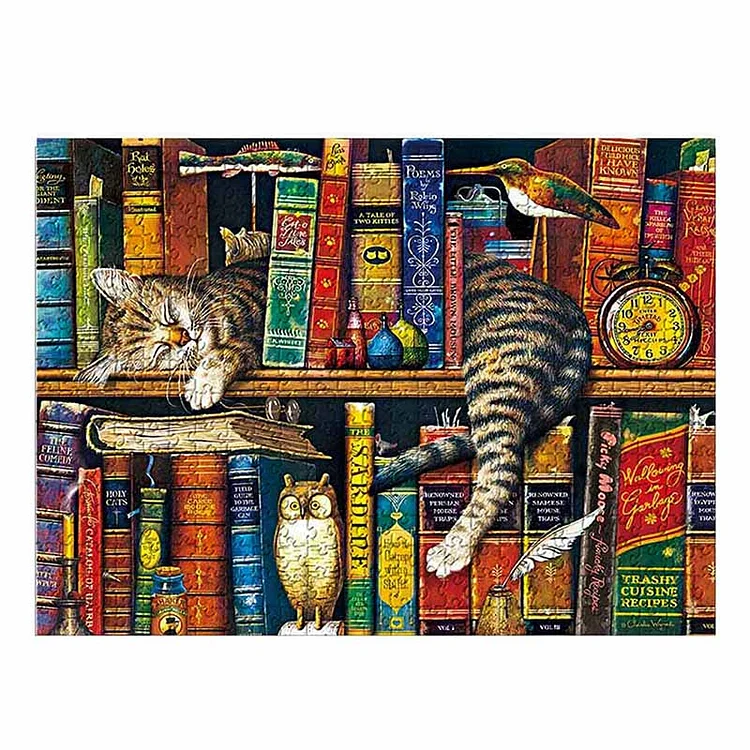 Cat Bookshelf Jigsaw Puzzle For Adults 1000 Pieces - Memorial Gifts-BlingPainting-Customized Products Make Great Gifts