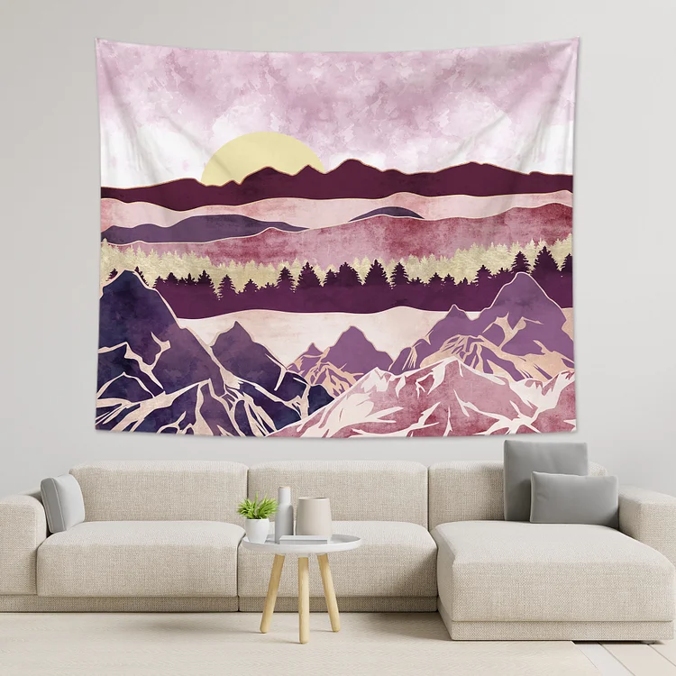 Pink Mountains Forest Tapestry Wall Hanging Living Room Bedroom Decor-BlingPainting-Customized Products Make Great Gifts