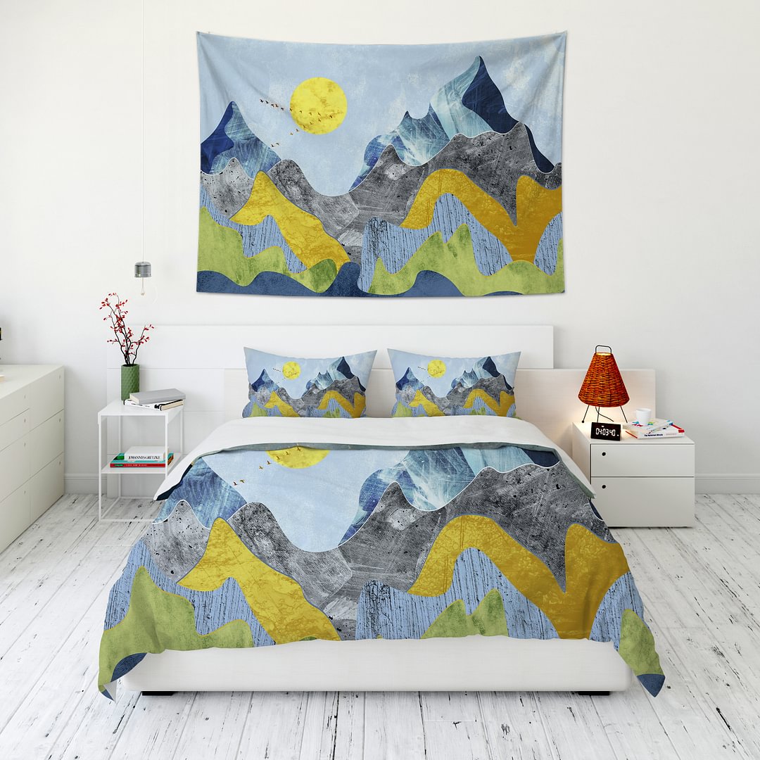 Colorful Mountain Tapestry Wall Hanging and 3Pcs Bedding Set Home Decor-BlingPainting-Customized Products Make Great Gifts