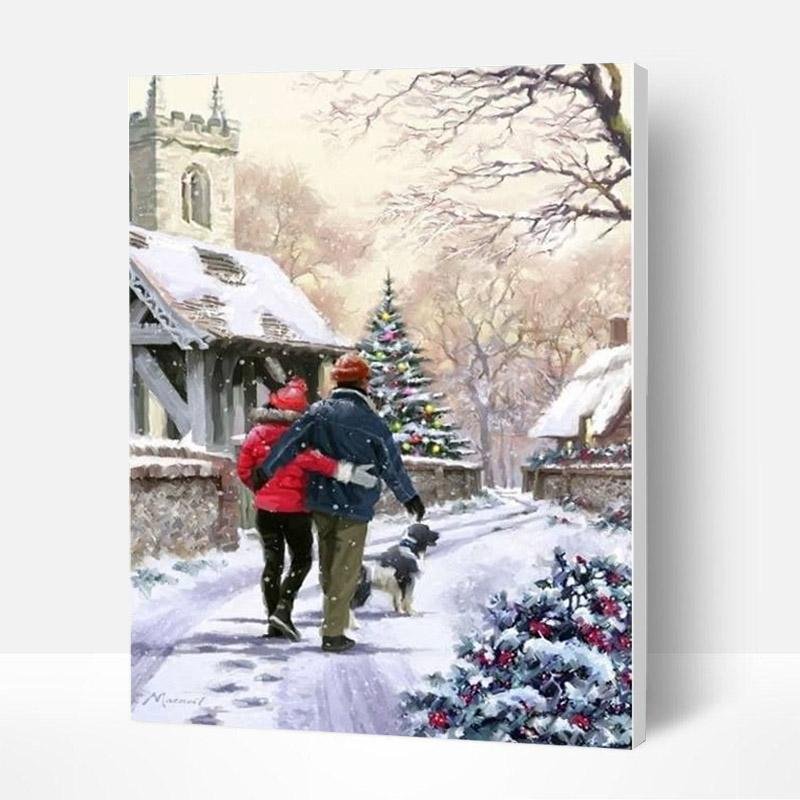 Paint by Numbers Kit - Couple in the Snow-BlingPainting-Customized Products Make Great Gifts
