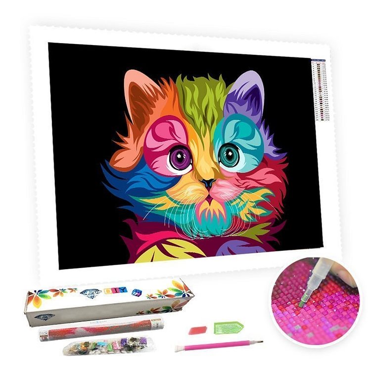 DIY Diamond Painting Kit for Adults - Colorful Kitten-BlingPainting-Customized Products Make Great Gifts