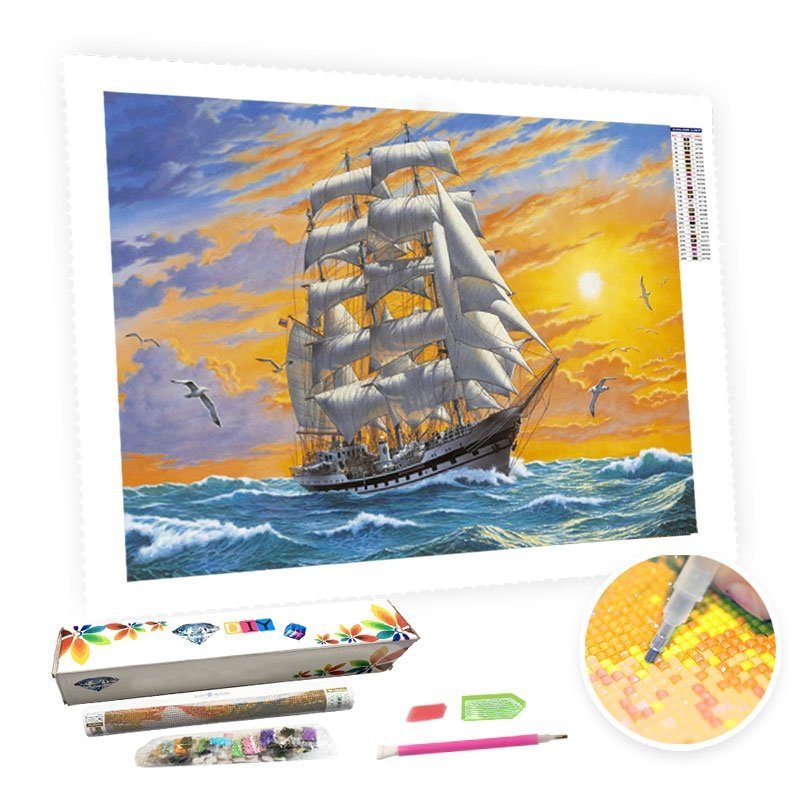 DIY Diamond Painting Kit for Adults - Sailboat & Soaring Seagull-BlingPainting-Customized Products Make Great Gifts