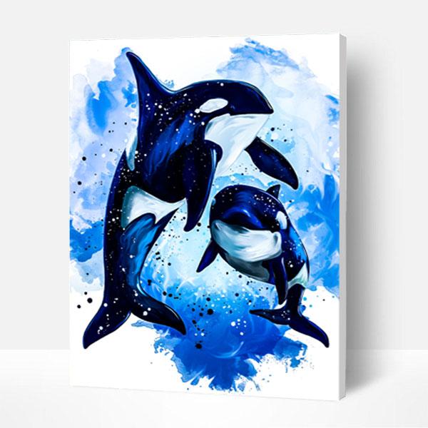 Paint by Numbers Kit - Cute  Whales-BlingPainting-Customized Products Make Great Gifts