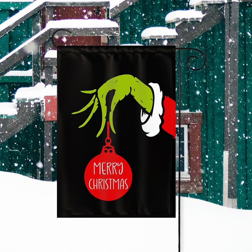 Merry Christmas Wreath Welcome Grinch Poinsettia Garden House Flag - Best Decor-BlingPainting-Customized Products Make Great Gifts