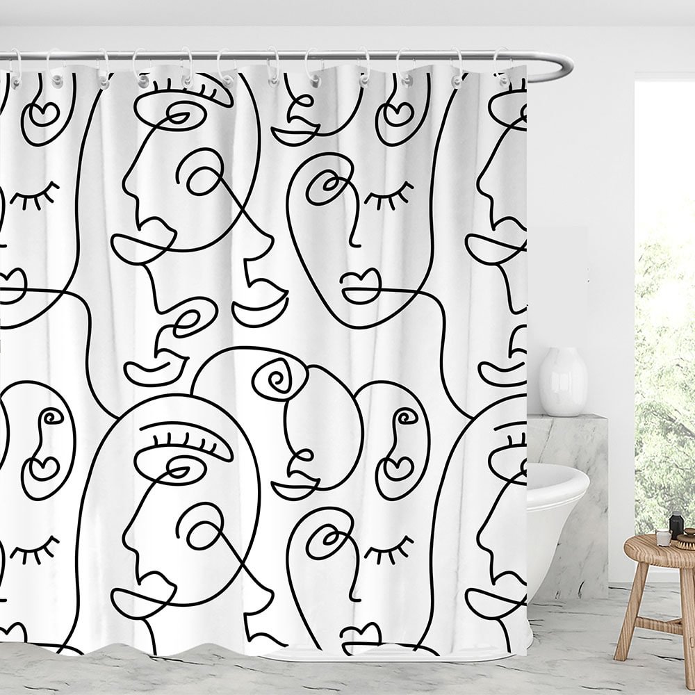 Abstract Line Art G Waterproof Shower Curtains With 12 Hooks-BlingPainting-Customized Products Make Great Gifts