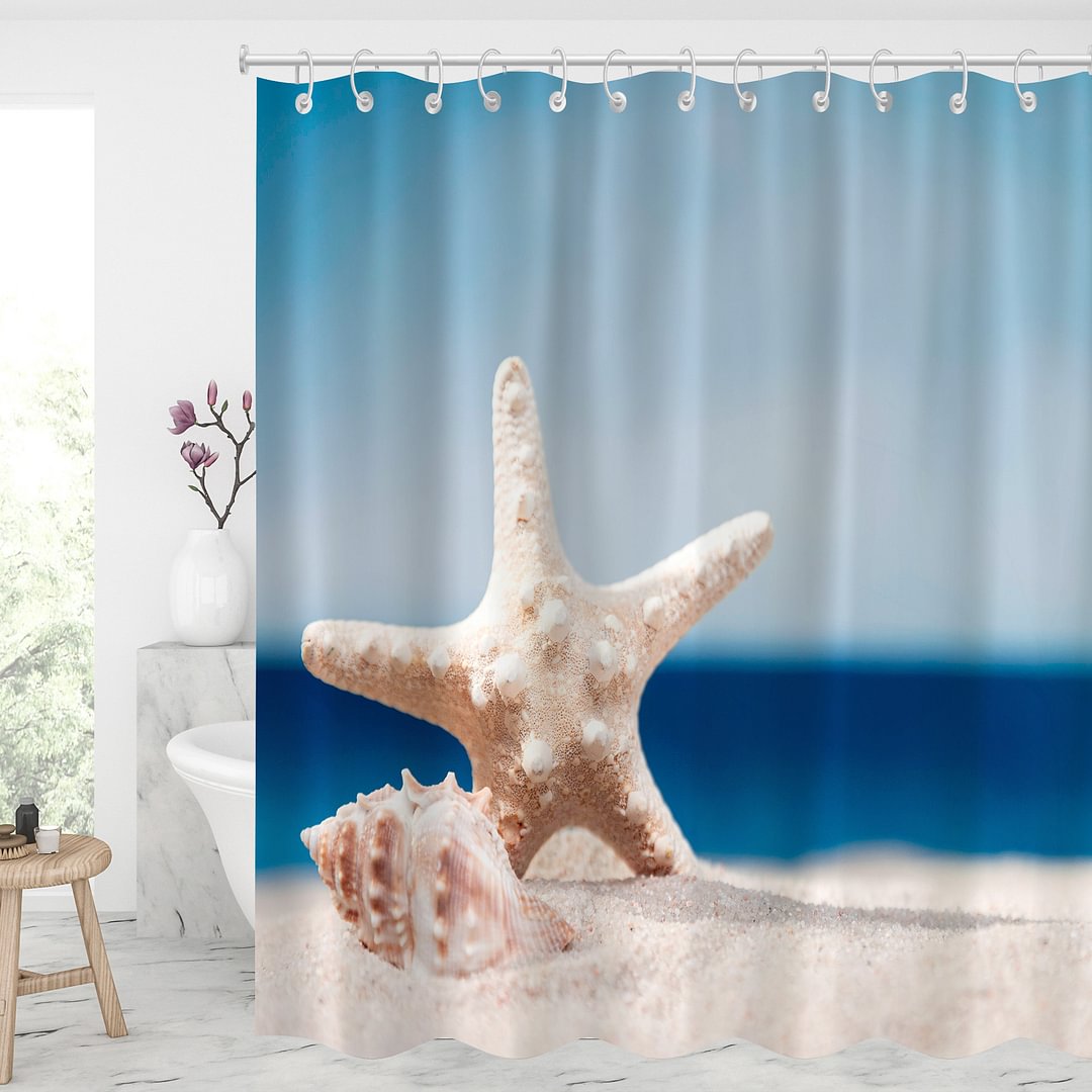 Beach Landscape Waterproof Shower Curtains With 12 Hooks-BlingPainting-Customized Products Make Great Gifts