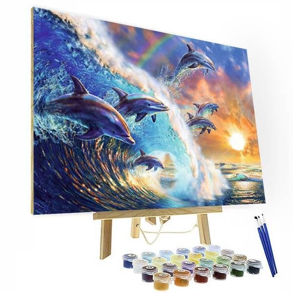 Paint by Numbers Kit - Swimming Competition for Dolphins-BlingPainting-Customized Products Make Great Gifts