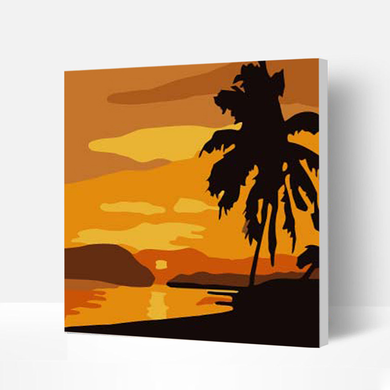 Eco-friendly Non-toxic Paint by Numbers Kit Wooden Framed for Kids & Families -Dusk by the River, 8*8 IN-BlingPainting-Customized Products Make Great Gifts