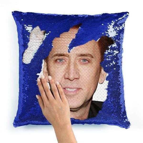 Nicolas Cage Funny Face Photo Sequin Pillow-Make your own Sequin Pillow, Unique Gifts-BlingPainting-Customized Products Make Great Gifts