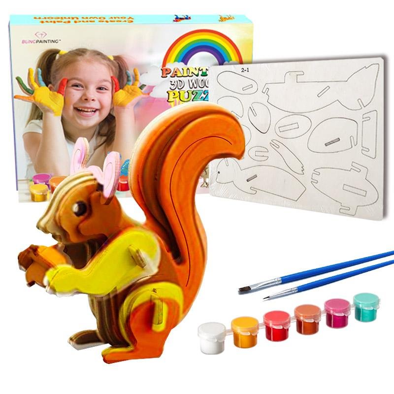 3D Wooden Puzzle Paint Kit for Kids----Cute Squirrel, Creative Gifts-BlingPainting-Customized Products Make Great Gifts