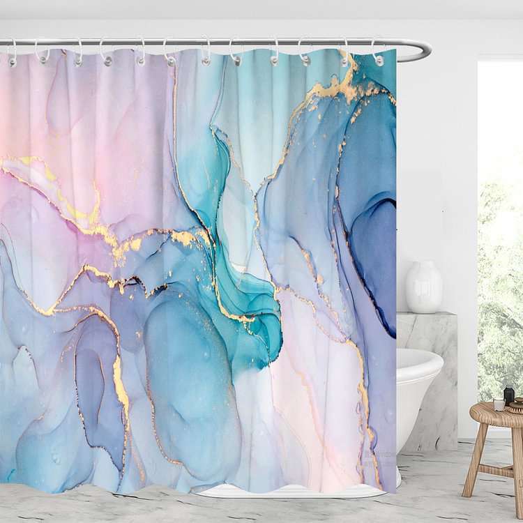 Glittering Pink Bluish Marbling Waterproof Shower Curtains With 12 Hooks-BlingPainting-Customized Products Make Great Gifts