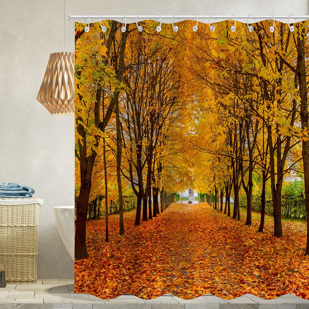 Fall Foliage Waterproof Shower Curtains With 12 Hooks-BlingPainting-Customized Products Make Great Gifts