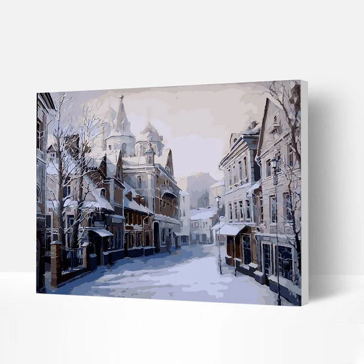 Paint by Numbers Kit - City Street View in Winter-BlingPainting-Customized Products Make Great Gifts
