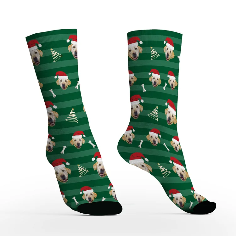 Custom Pet Face Christmas Stripe Socks with Photos-BlingPainting-Customized Products Make Great Gifts