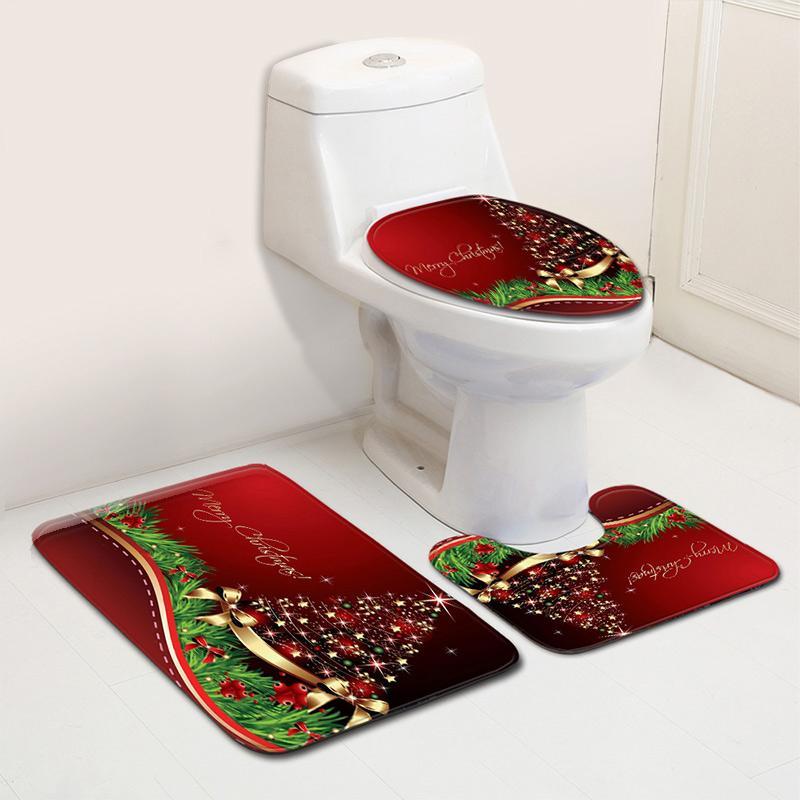 Unique Gifts Decor 2022. Christmas Tree Pattern 3Pcs Bath Rug Set-BlingPainting-Customized Products Make Great Gifts