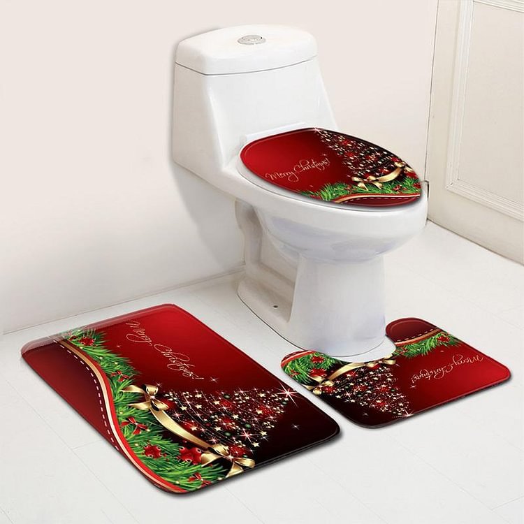Unique Gifts Decor 2022. Christmas Tree Pattern 3Pcs Bath Rug Set-BlingPainting-Customized Products Make Great Gifts